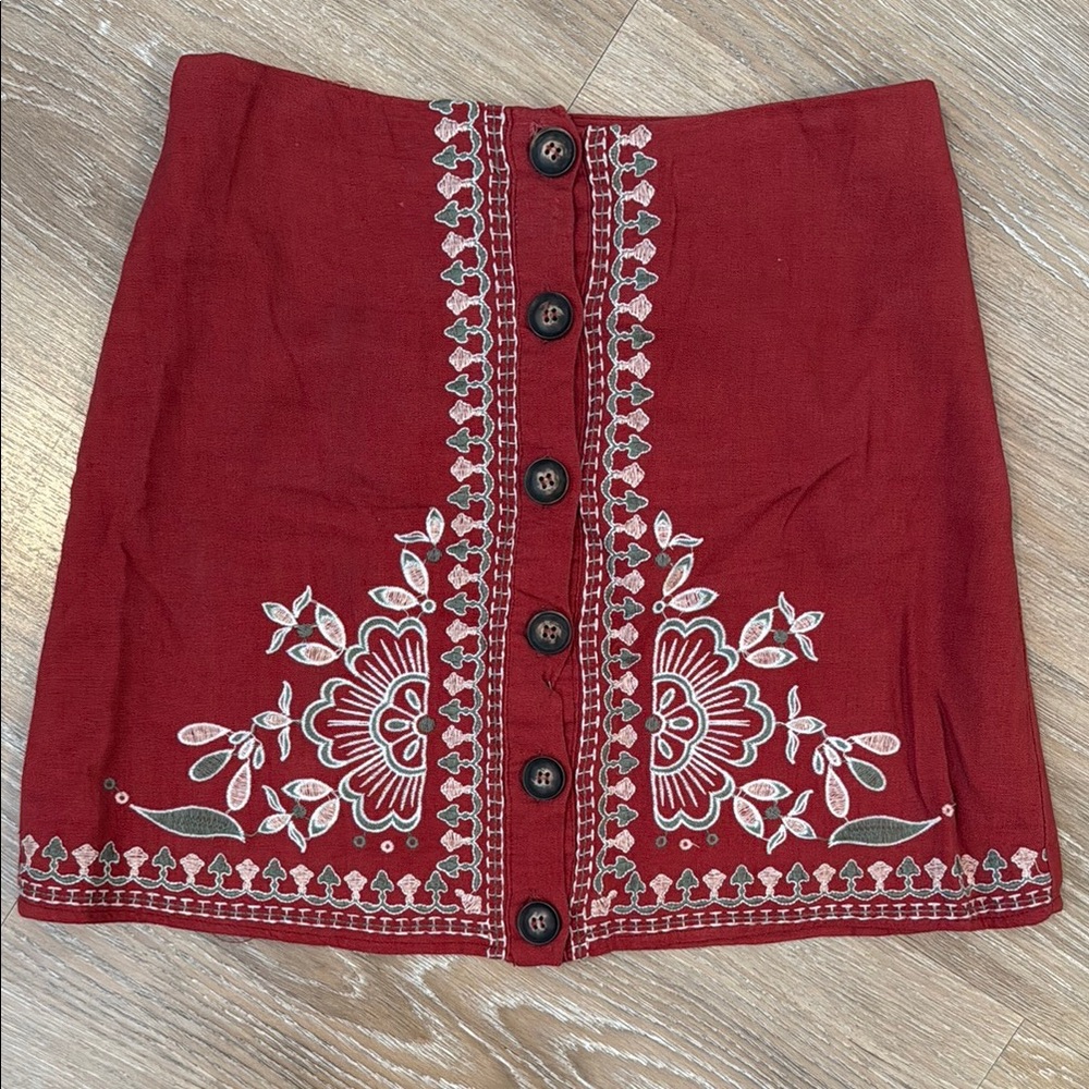 Blue Rain Red Embellished Mini Pencil Skirt